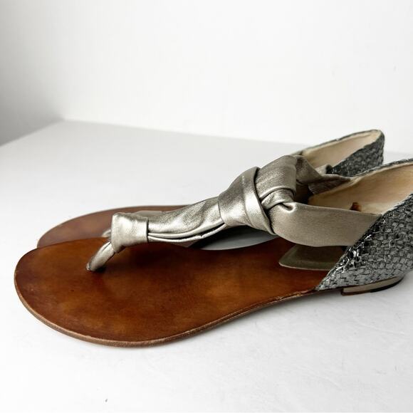 SZ 9.5 Alexandre Birman x Saks Fifth Avenue thing T Strap Silver Pewter Sandals - Picture 5 of 8